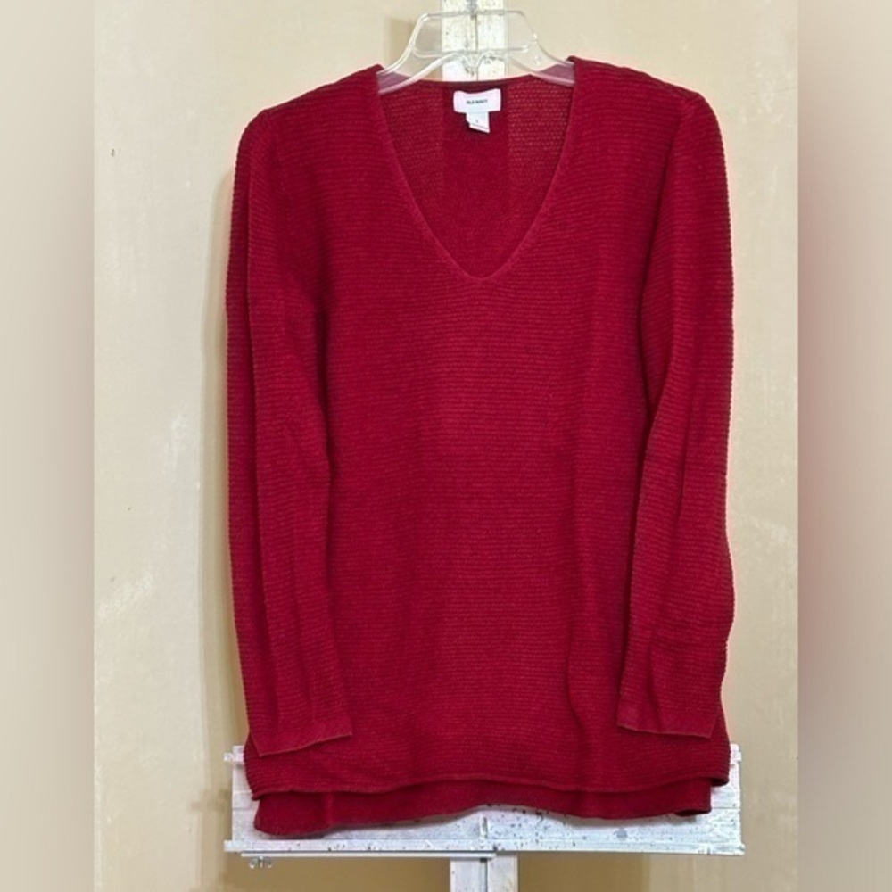 Old Navy Red Ribbed V Neck Women's Top Sz L